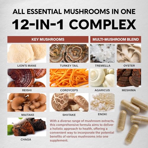 Mushroom Supplement - Organic Lion's Mane | Turkey Tail | Chaga | Cordyceps | Reishi NUTRAHARMONY
