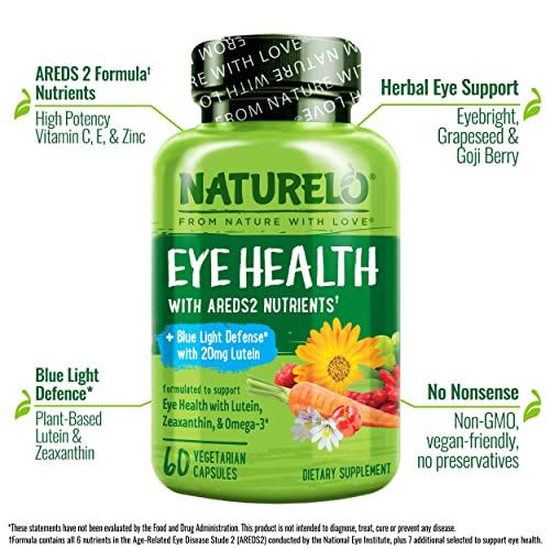 NATURELO Eye Vitamins - AREDS 2 Formula Nutrients with Lutein, Zeaxan NATURELO