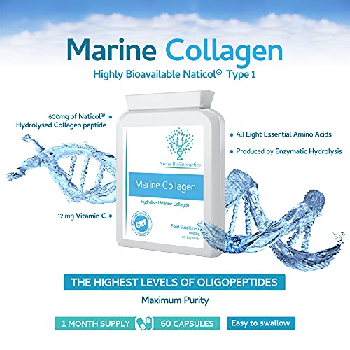 Marine Collagen 600mg 60 Capsules - Highly Bioavailable Naticol® Type 1 swiss bioenergetics