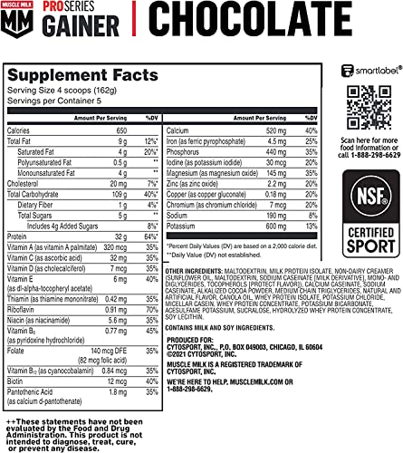 Muscle Milk Gainer Protein Powder, Chocolate, 32g Protein, 5 Pound Muscle Milk
