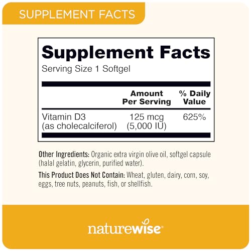 NatureWise Vitamin D3 5000iu (125 mcg) Healthy Muscle Function, and Immune Support NatureWise