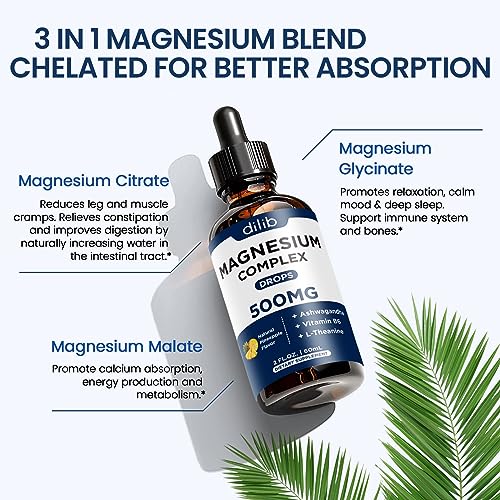 Triple Magnesium Complex Supplement-Magnesium Glycinate, Citrate, Malate Liquid Drops dilib
