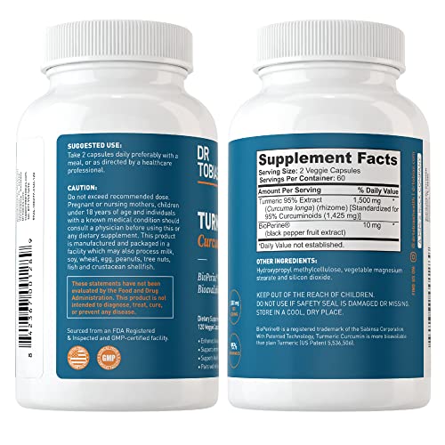 Dr. Tobias Turmeric Curcumin Supplement with BioPerine & Black Pepper, Extra Strength Dr. Tobias