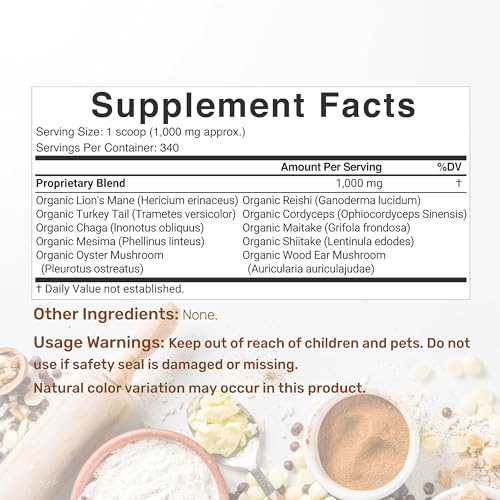 Organic Mushroom Powder Supplement, 12oz – 10 in 1 Active Blend – Turkey Tail, Lions Mane DEAL SUPPLEMENT