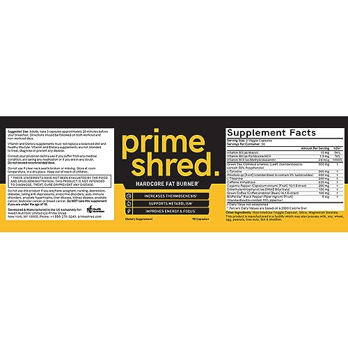 PrimeShred Fat Burner Pills for Men, Triple Action Weight Loss Supplement with Caffeine PrimeShred