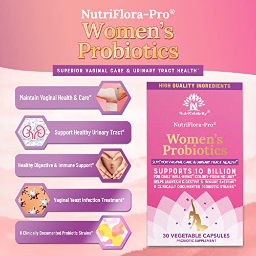 NutriCelebrity NutriFlora-Pro Probiotics for Women - Support Vaginal, Urinary Health (UTI) Nutricelebrity