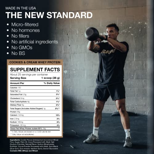 RAW Whey Isolate Protein Powder, Cookies N Cream - 100% Grass-Fed Sports Nutrition RAW