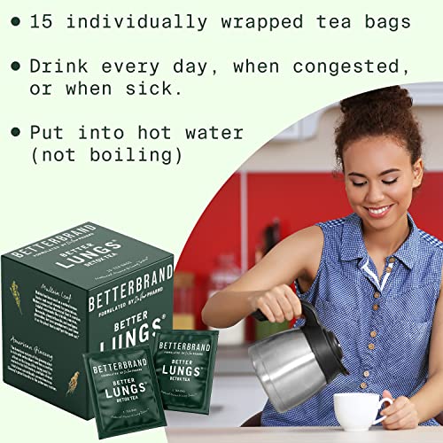 Betterbrand BetterLungs Detox Tea - 15 Herbal Tea Bags - Mullein Leaf, Ginseng, Elderberry Betterbrand