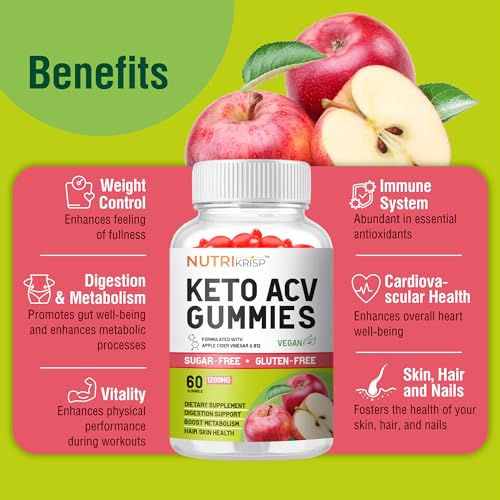 NutriKrisp Organic Keto ACV Gummy for Weight Loss - Sugar & Gluten Free Apple Cider NutriKrisp