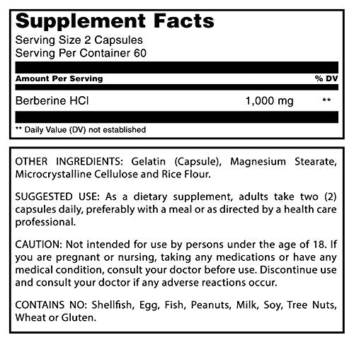 Amazing Formulas Berberine 1000mg Per Serving 120 Capsules Supplement | Non GMO 