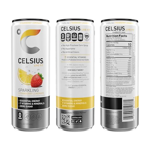 CELSIUS Sparkling Strawberry Lemonade, Functional Essential Energy Drink, 12 Fl Oz CELSIUS