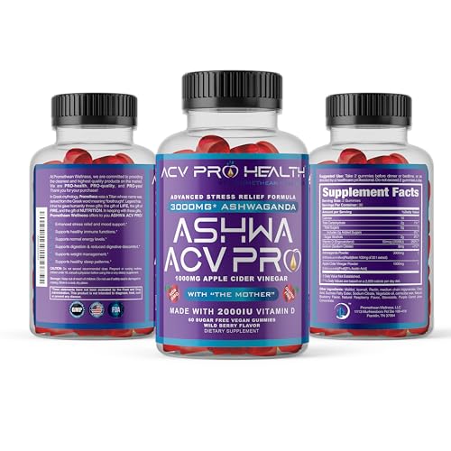 Ashwa ACV Pro Health - Sugar Free Apple Cider Vinegar Gummies, Ashwagandha Gummies Promethean Wellness