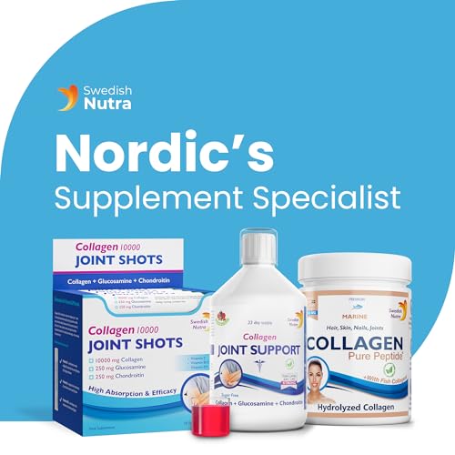 Swedish Nutra Collagen 10000 Joint Shots | High Strength Type 1, 2 & 3 Collagen for Body, Joints & Ligaments Swedish Nutra