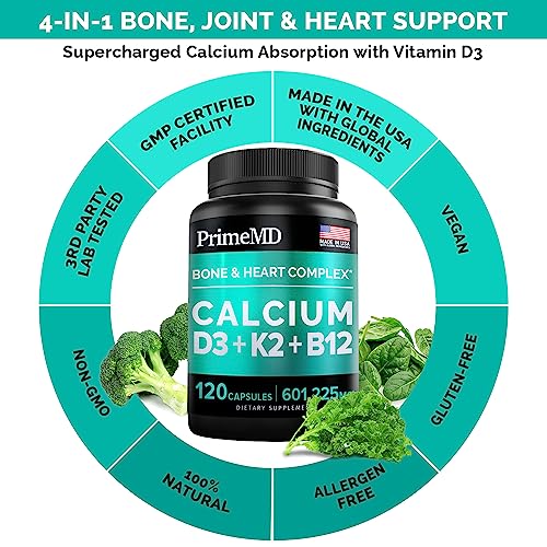 Calcium 600mg, Vitamin D3 K2 B12 Supplement - For Heart, Bone & Immune Support PrimeMD