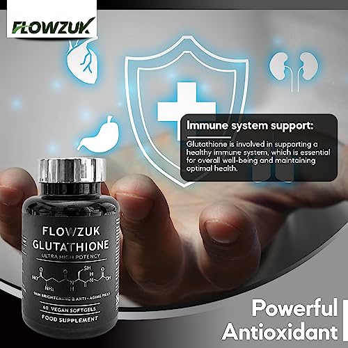 Glutathione Supplements Ultra High Strength 60 Easy to Swallow softgels with Added Vitamin C and Collagen FLOWZUK