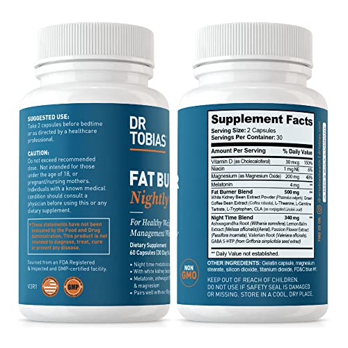 Dr. Tobias Fat Burner Nightly, Night Time Metabolic Support with White Kidney Bean Extract Dr. Tobias