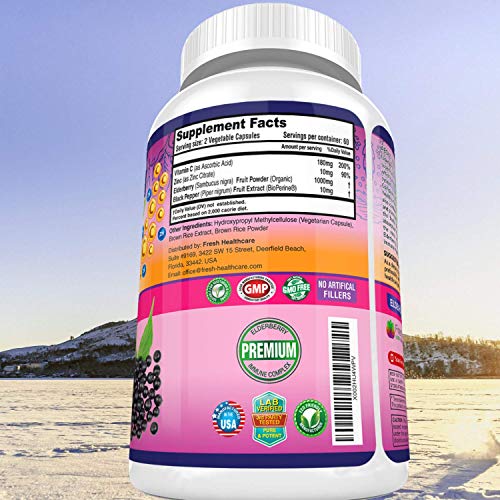 FRESH HEALTHCARE Elderberry Capsules - High Potency Black Elderberry with Zinc FRESH HEALTHCARE