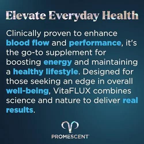 Promescent VitaFLUX Women's Nitric Oxide Booster Supplement, Boost Energy & Performance - Therapeutic Dose of Essential Amino Acids L Arginine, L Citrulline, L Carnitine, Zinc (180 Capsules)