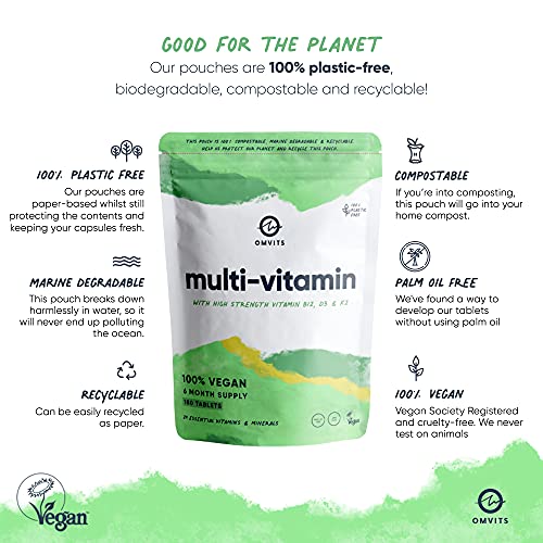 Vegan Multivitamins & Minerals - With High Strength Vitamin B12, D3, K2 & Iron Omvits
