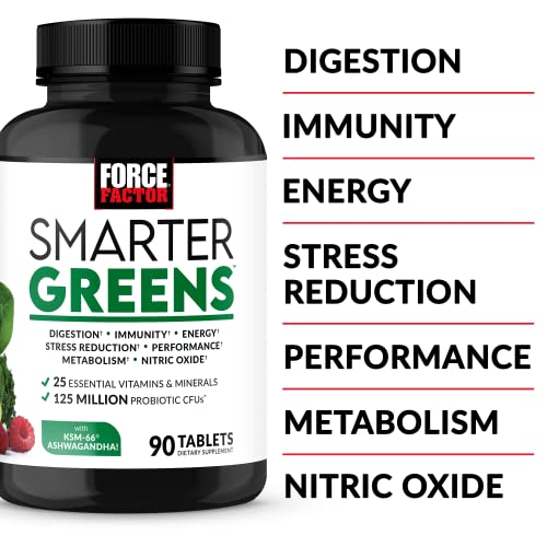 FORCE FACTOR Smarter Greens Tablets, Greens Supplement with 25+ Superfoods and Antioxidants Force Factor