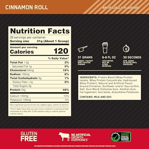 Optimum Nutrition Gold Standard 100% Whey Protein Powder, Cinnamon Roll, 2 Pound Optimum Nutrition