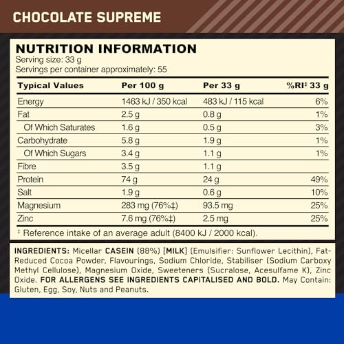 Optimum Nutrition Gold Standard 100% Casein Slow Digesting Protein Powder with Zinc Optimum Nutrition