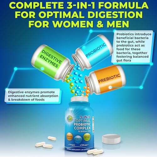 Probiotics with Digestive Enzymes and Prebiotic for Women and Men - 3-In-1 Vegan Probiotic SUPPLEMENTS STUDIO