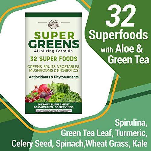 COUNTRY FARMS Super Greens Vegicaps, 32 Super Foods, Whole Food Supplement COUNTRY FARMS