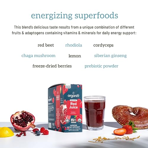 Organifi Red Juice - Vegan Energy Powder - Berry-Flavored Adaptogen Drink - Caffeine Organifi