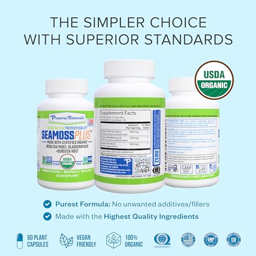 Power By Naturals Sea Moss Plus - USDA Certified Organic Wildcrafted Irish Seamoss Power By Naturals