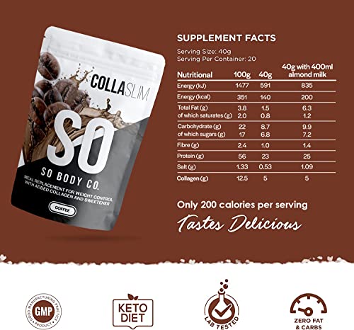 CollaSlim, Meal Replacement Shake with Added Collagen, Vitamins and Minerals, 800g, Balanced Meal Shake, Healthy Shake, Coffee Diet Shake. So Body Co