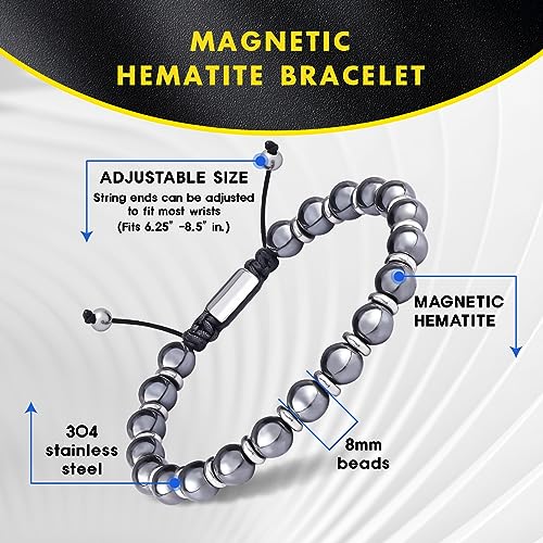 CARITATE Magnetic Hematite Bracelet for Women and Men, Healing Energy Beaded Bracelet CARITATE