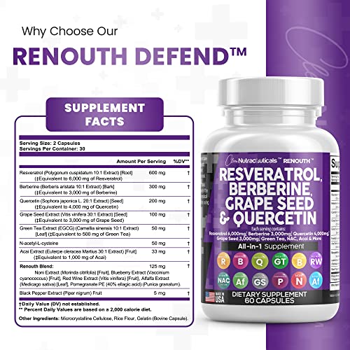 Resveratrol 6000mg Berberine 3000mg Grape Seed Extract 3000mg