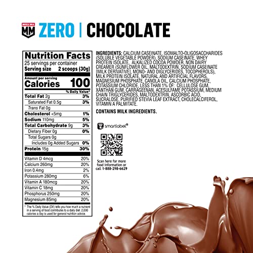 Muscle Milk ZERO, 100 Calorie Protein Powder, Chocolate, 15g Protein, 1.65 Pound Muscle Milk