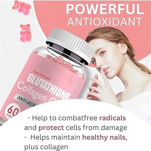Glutathione Collagen Gummies,Glutathione Collagen Glow Gummies for Dark Spot,60 Pieces Pelinuar