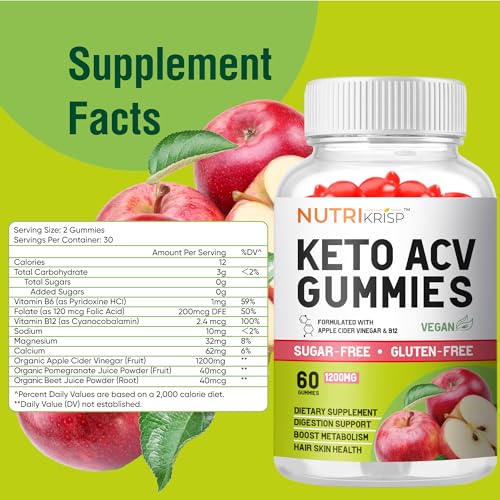 NutriKrisp Organic Keto ACV Gummy for Weight Loss - Sugar & Gluten Free Apple Cider NutriKrisp