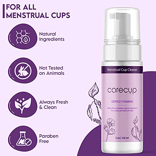CareCup Menstrual Cup Cleaner - Unscented Foaming Sterilizer Wash for Silicone Period discs - Wipes Clean CareCup
