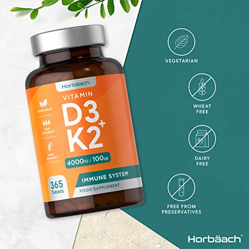 Vitamin D3 K2 High Strength Tablets | 365 Count | Vitamin D3 4000iu and Vitamin K2 MK7 Horbäach