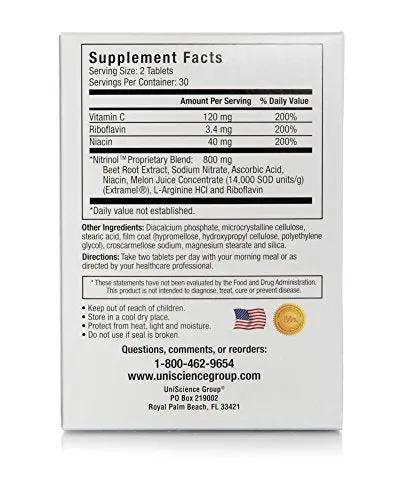 UniScience Group Nitrinol, Natural Nitric Oxide Booster with Beetroot Extract, 60 Tablets