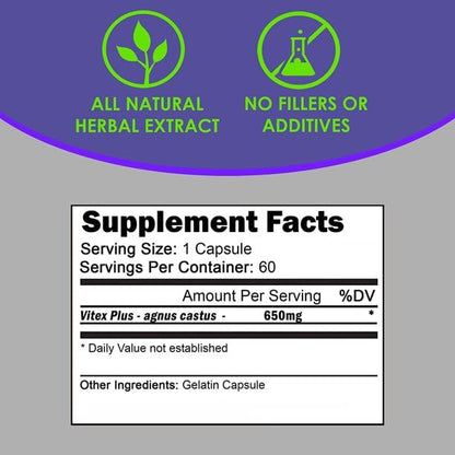 yhn Vitex Plus 650mg Chasteberry Supplement for Women - Support Fertility, Hormone Balance