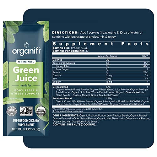 Organifi: GO Packs - Green Juice - Organic Superfood Supplement Powder - 30 Count Organifi