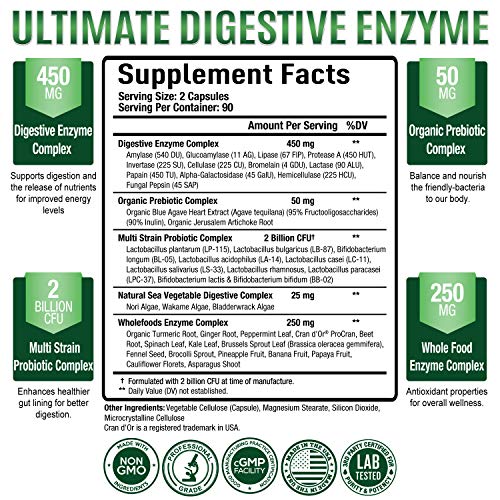 Purely Optimal Premium Digestive Enzymes Plus Prebiotics & Probiotics - for Better Digestio Purely Optimal