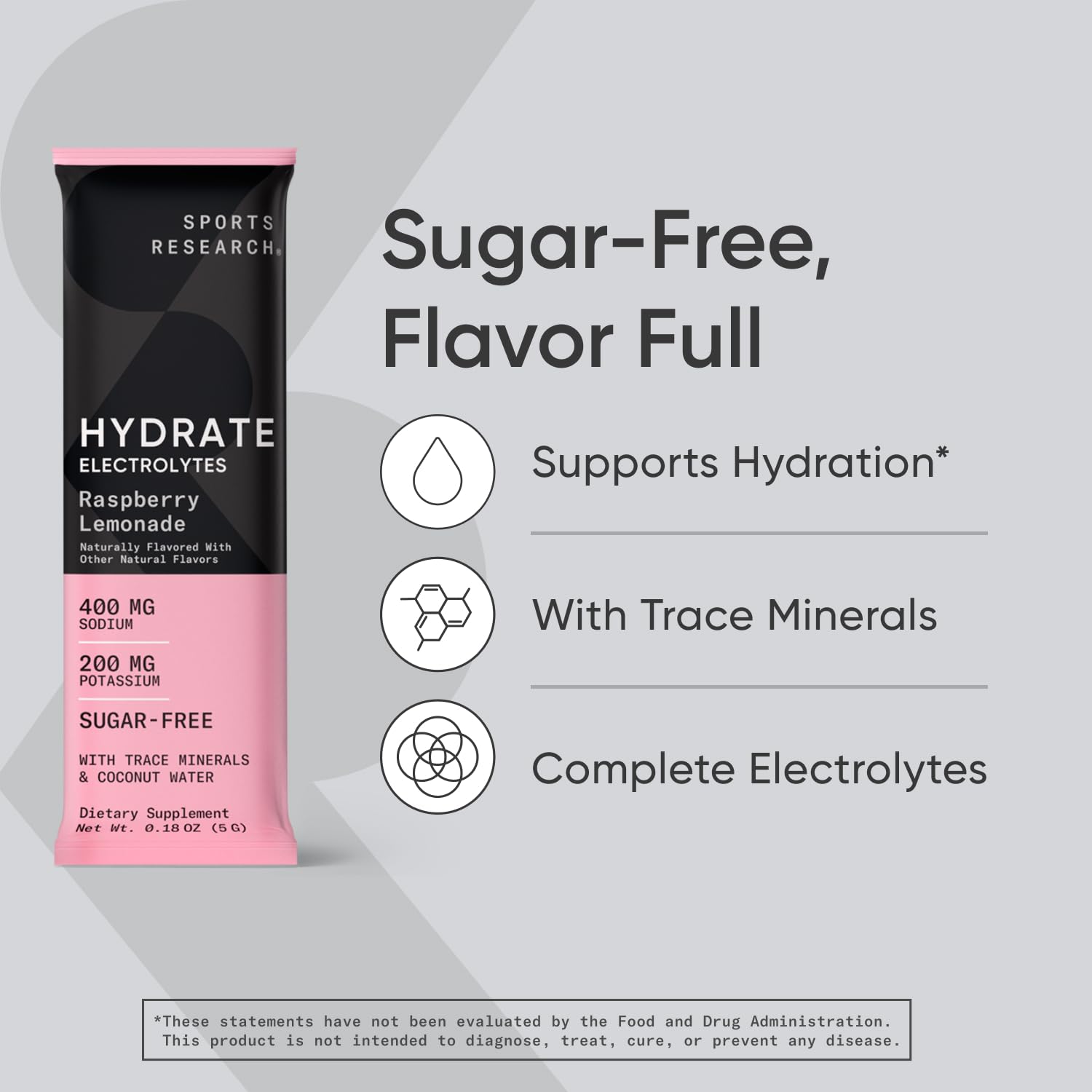 Sports Research Hydrate Electrolytes Powder Packets - Sugar-Free & Naturally Flavored Sports Research