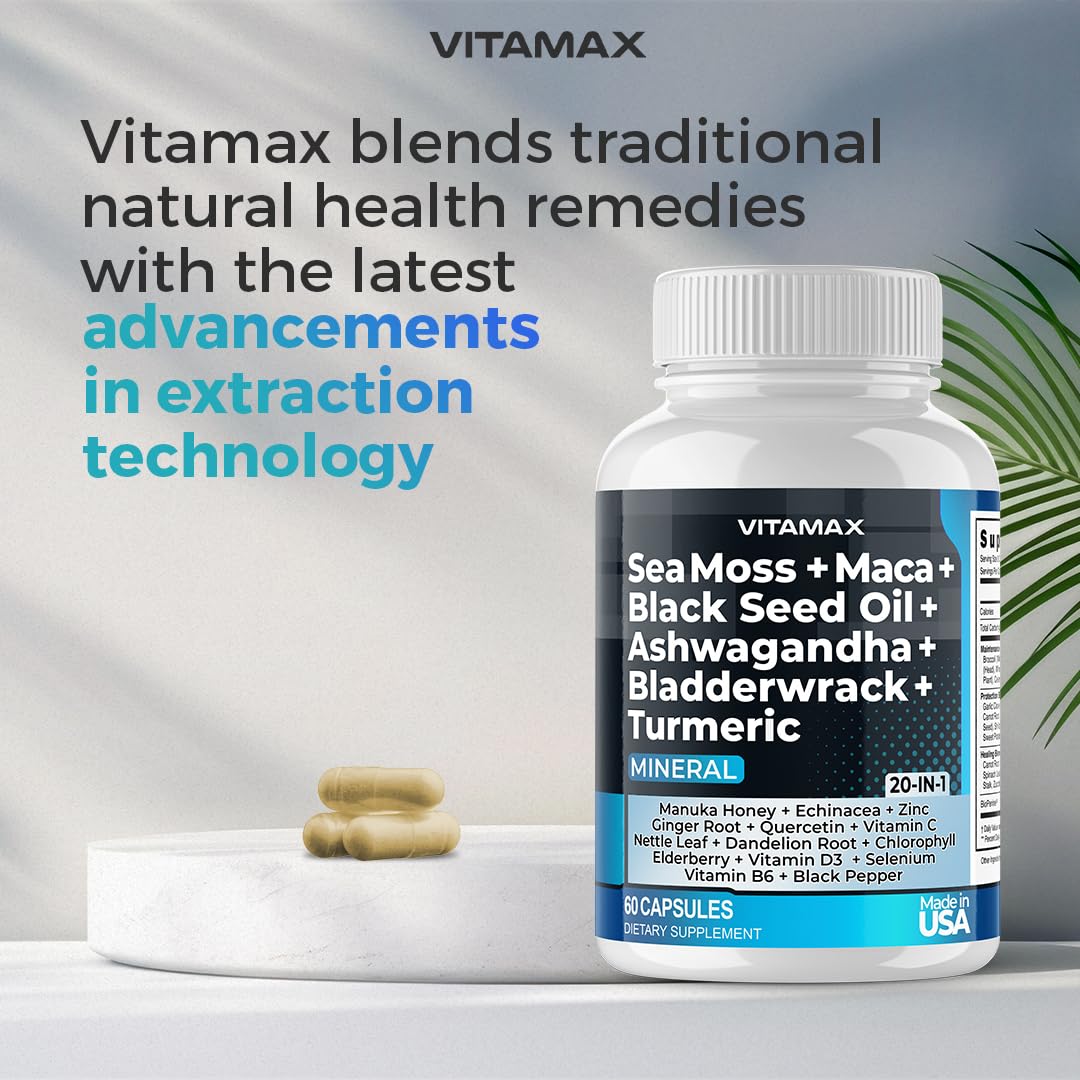 Sea Moss 3000mg Maca 1000mg Black Seed Oil 2000mg Ashwagandha 1000mg Bladderw Vitamax