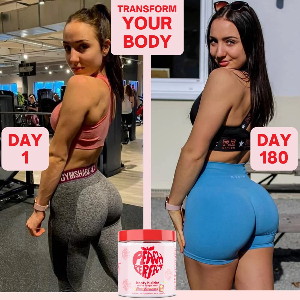 Peach Perfect Creatine for Women Booty Gain, Muscle Builder, Energy Boost, Pink Lemonade Goba Tea