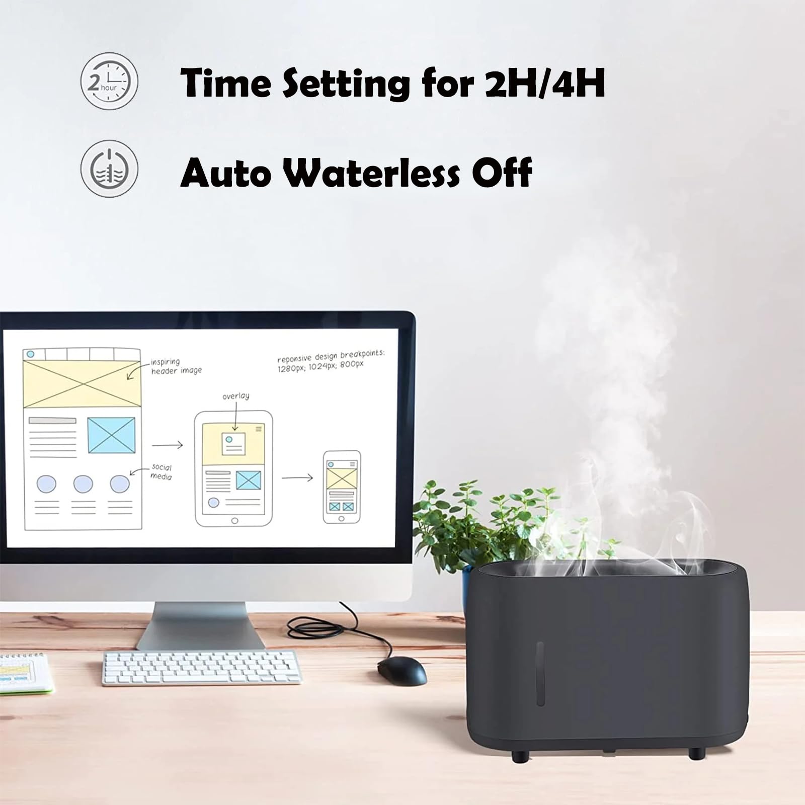 Flame Diffuser Humidifier 240ML for Essential Oils, Smart Timing with 7 Changeable Colors, Dual Mist AOSUMWITHU