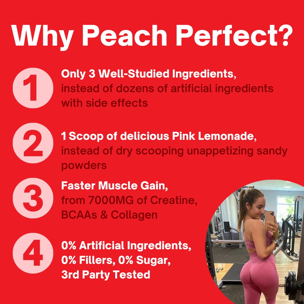 Peach Perfect Creatine for Women Booty Gain, Muscle Builder, Energy Boost, Pink Lemonade Goba Tea
