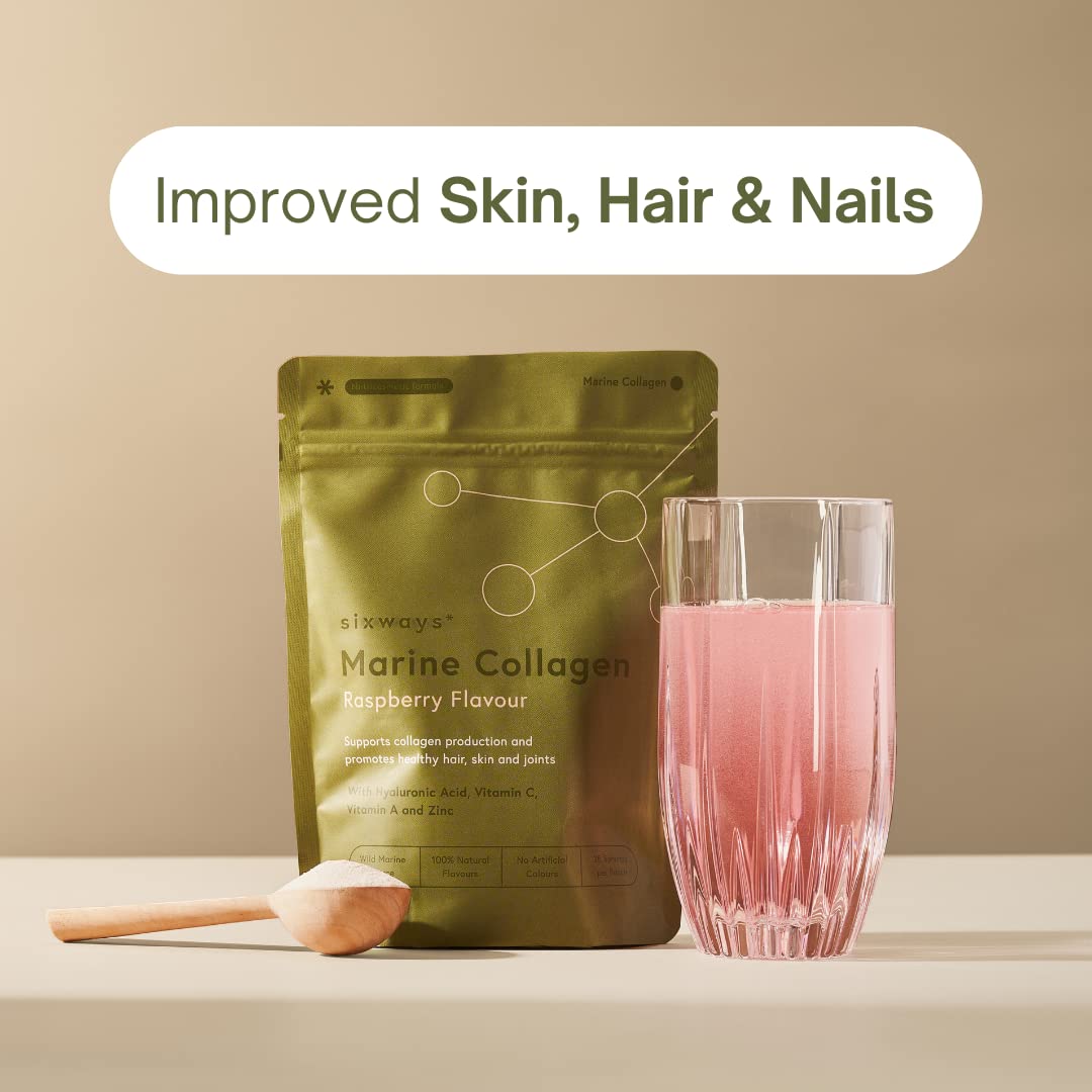 Sixways Wild Marine Collagen Powder, Raspberry Flavour, 28 Servings (150g per pouch Sixways