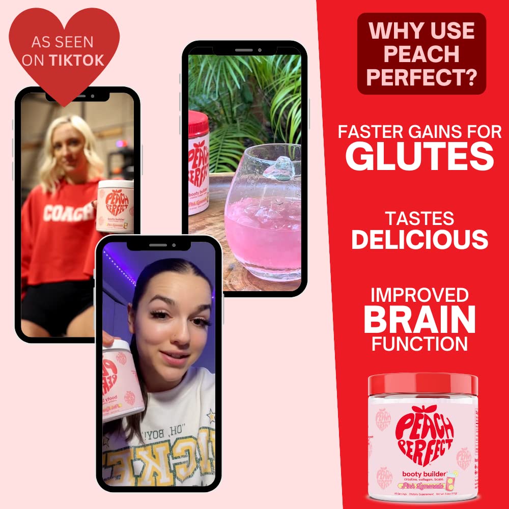 Peach Perfect Creatine for Women Booty Gain, Muscle Builder, Energy Boost, Pink Lemonade Goba Tea