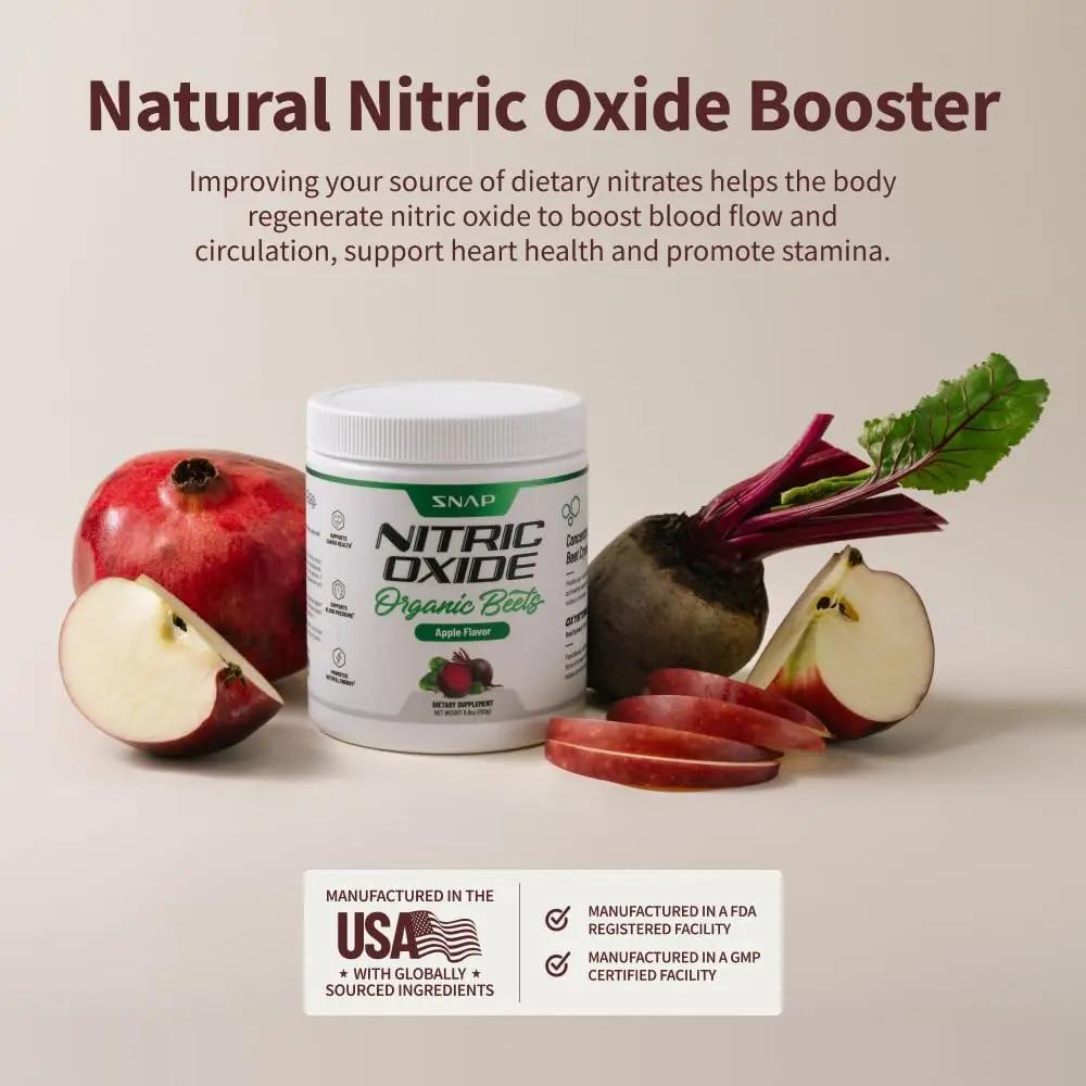 Snap Supplements USDA Organic Beet Root Powder, 3-in-1 Nitric Oxide Supplement, Support Healthy Blood Circulation, 250g (30 Servings, Apple)